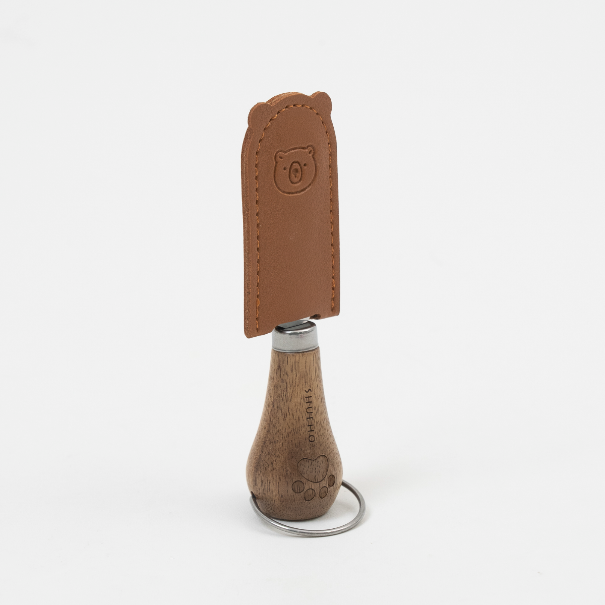 【樹可】「可」クマの肉球 バターナイフ｜自立可能、天然木製ハンドル、レザー調カバー付き|undefined