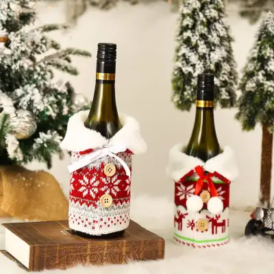 クリスマスワインバッグ｜ クリスマスデコレーション・ニット・蝶結び付き・テーブル装飾・雰囲気作り