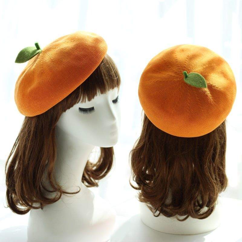 【フルーツ】帽子｜秋・冬・女性・かわいい・通気性・小さい葉・みかん・画家・ベレー帽|undefined