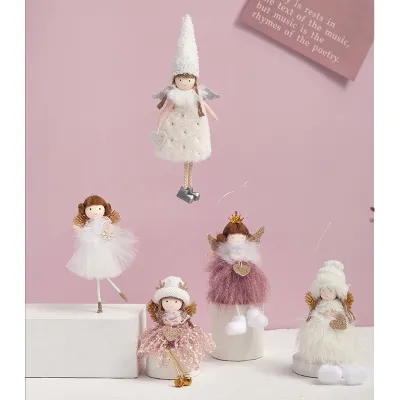 『クリスマス飾り』天使ガールズペンダント（２点セット）｜ふわふわピンク系、ぬいぐるみ風の飾りはクリスマスツリーデコレーションに適用！