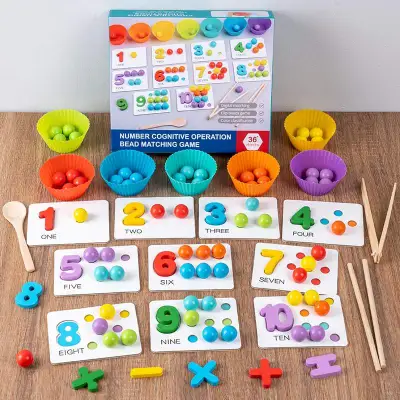 『知育玩具』木製番号認知操作ビーズマッチングゲーム｜幼児の早期知力の開発に役に立つ