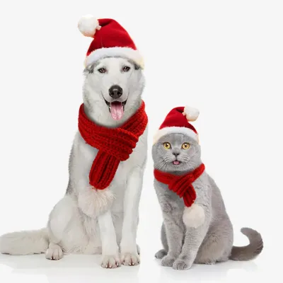 ペットクリスマス帽子スカーフセット| クリスマスの雰囲気 変身猫犬衣装！