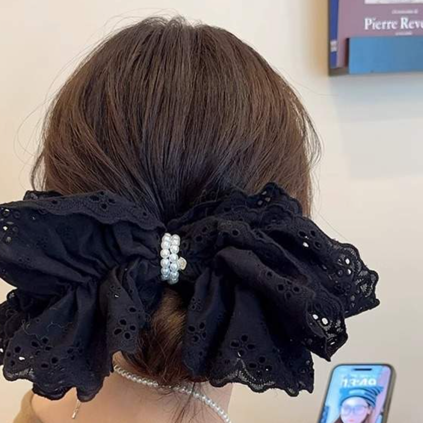 ヘアクリップ｜上品・レース・大きなリボン・レディース・真珠・バネクリップ・ヘアアクセサリー|undefined